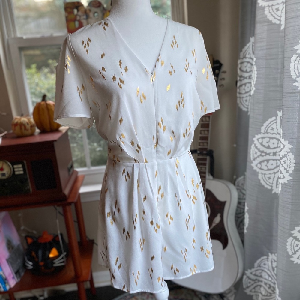 White and gold foil romper - L